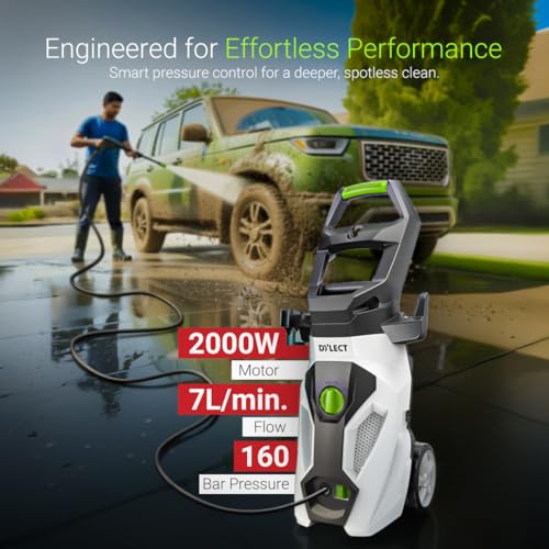 Image of DYLECT Ultra Power Max High Pressure Car Washer Pump, 2000 Watts Motor, 160 Bars Pressure, 7L /Min Flow Rate, 8M Outlet Hose, Upright Design with Wheels for Bike, Home Cleaning, with 10 Accessories