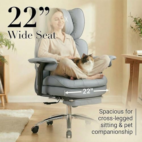 Image of Efomao Big & Tall Desk Chair, Wide Executive Office Chair with Footrest Grey