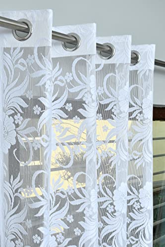 Image of Net Transparent Window Curtain Drapes 5Ft Set of 2 | Sheer Curtain Drapes for Living Room Bedroom Kitchen Balcony | Tissue Light Filtering Panels for Home Office, 4x5 Feet, White Floral