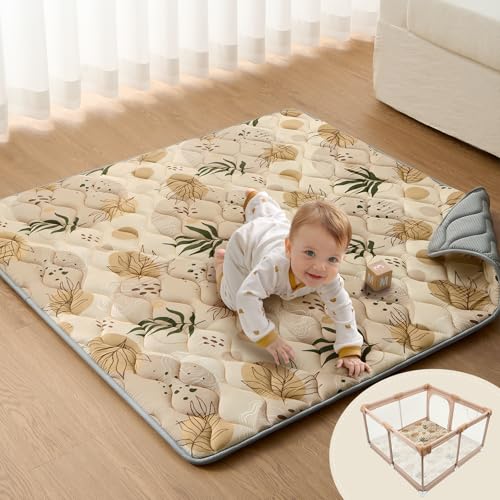 Image of Blissful Diary Baby Play Mat, 47x47 Infant Play Mat for Playpen, Thicken Foam Cushioned Baby Mat for Floor, Non-Slip Kids Play Mat, Washable Baby Playmat for Babies,Toddlers, Earth Tones Design