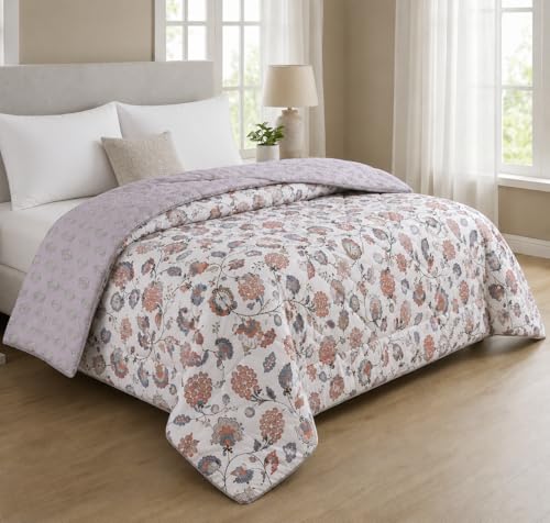 Image of RRC Jaipuri Beautiful Floral Print in White and Green Jaipuri Rajai /Razai /Quilt Double /King Bed Quilt /Comforter /Ac Quilt /Ac Comforter, Cotton, Lightweight Pack of 1, 200 GSM
