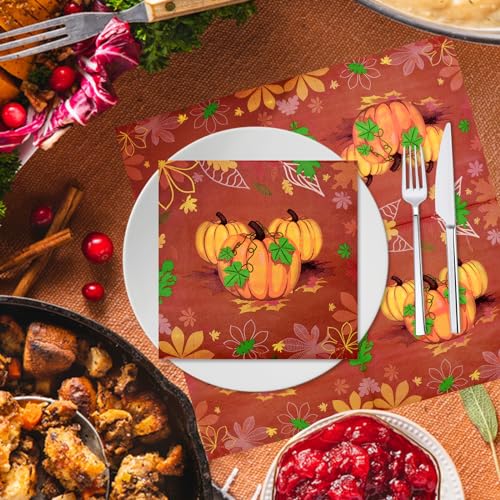 Image of 40 Pack Thanksgiving Day Paper Napkins - 13 x 13 Inches Disposable Pumpkin Serviettes Tableware Luncheon Cocktail Napkin Party Supplies for Autumn Fall-themed Harvest Feast Decorations