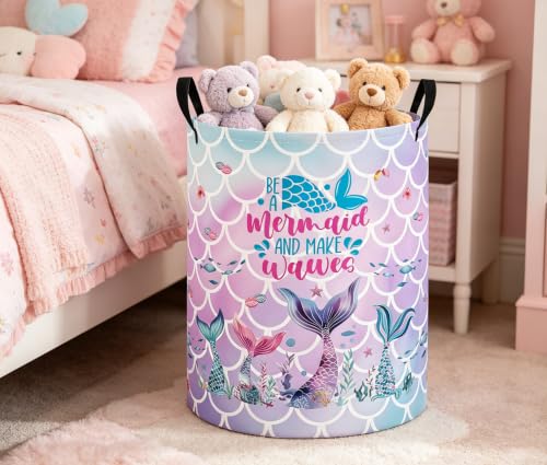 Image of Baby Laundry Basket Baby Nursery Hamper Kids Laundry Basket Toy Storage Bin for Boys Room Decor Gift Baskets for Bedroom Bathroom(Mermaid Tail)