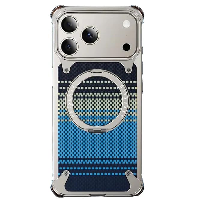 Image of Aluminum Frame Metal Bumper Compatible with iPhone 17 Pro Max | Simple Shield Air Cushion Shockproof | Edge Protection, Minimalist Slim - Black (Frame-Kevlar-Silver, iPhone 17 Pro)