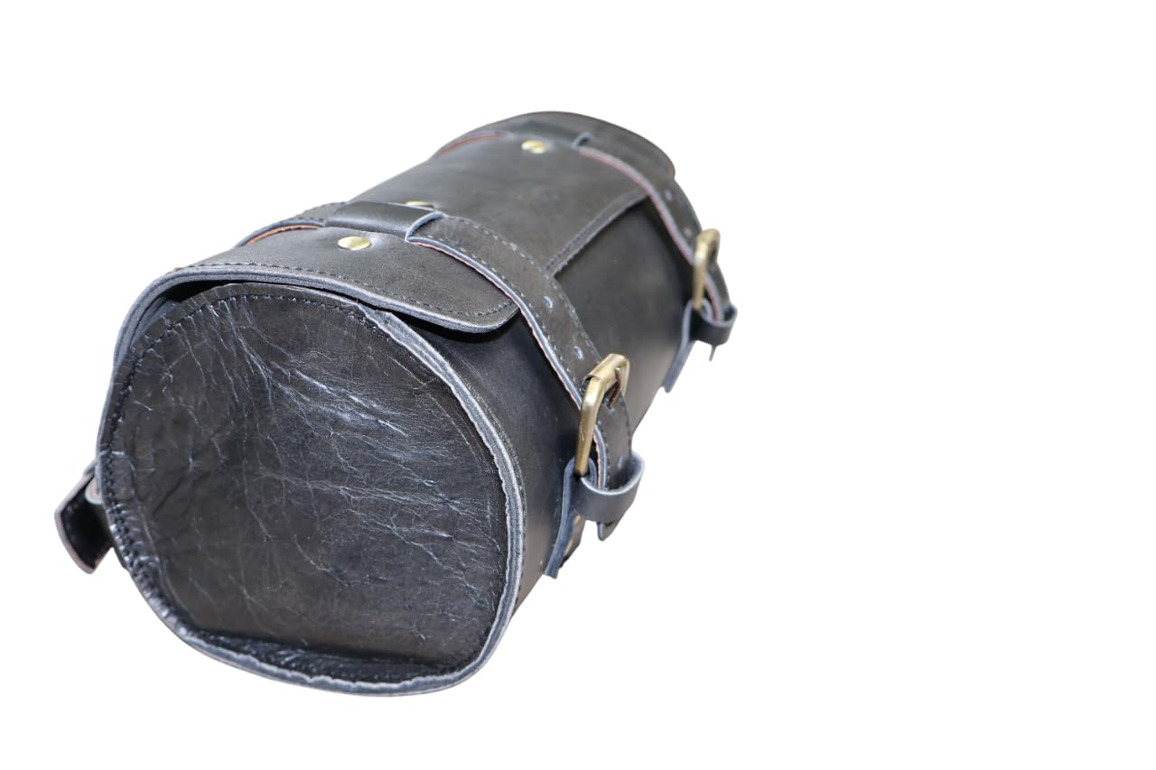 american blue - Borsa da moto vintage, in vera pelle di capra, con fibbia a 2 cinghie e chiusura rapida, borsa porta attrezzi marrone, rinforzata, per manubrio, forcelle, bicicletta, Urban pro