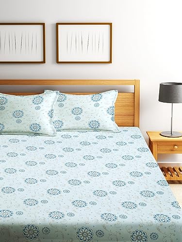 Image of Home Sizzler 144TC Daisy Dreams Light Blue Floral Double Bedsheet with 2 King Size Pillow Covers