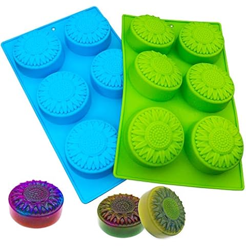 Round Sunflower Soap Molds, 2 Pack 6 Cavity Cylinder Daisy Flower Silicone Molds for Making Hot Chocolate Bomb, Cake, Jelly, Soap, Lotion Bars Cover