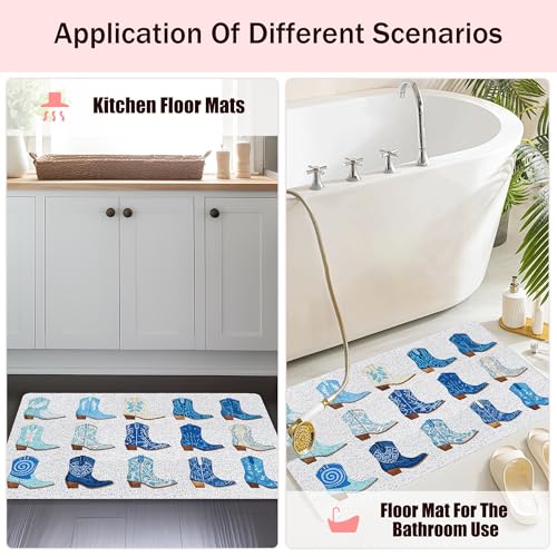 RYYCDOI Trendy Blue Western Door Mat, Preppy Coastal Cowgirl Boots Welcome Mats Doormat for Front Door Porch Indoor Outside Entrance Entryway, Western Bath Mat, 17x30 Inch - Image 5