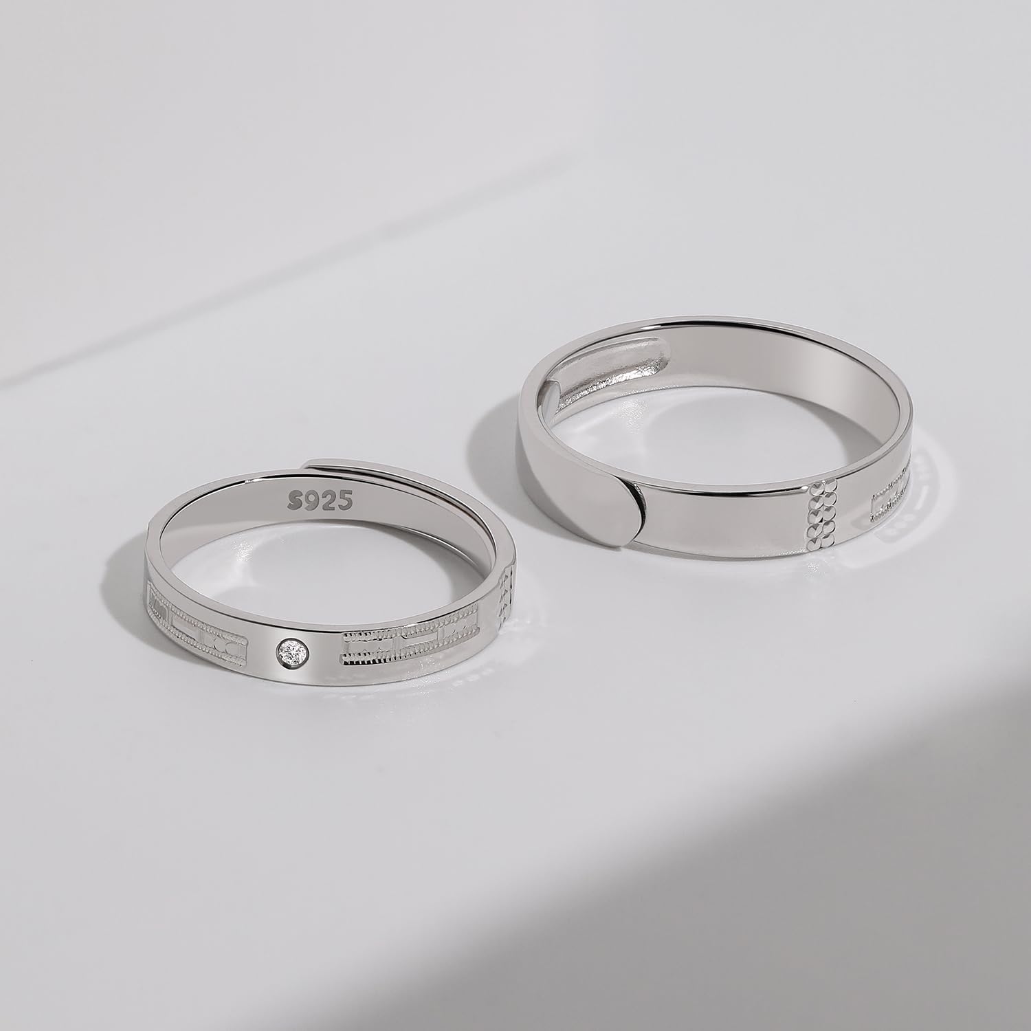 Meissa Anillo de Compromiso Boda Alianzas de Plata de Ley 925 para Pareja Anillos Ajustables con Circonita Mujer 3mm & Hombre 4mm Juego Nupcial Regalo, Juego de dos anillos (Grabado)