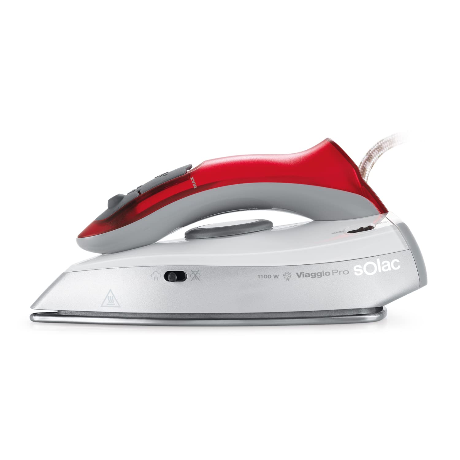 Solac - Żelazko parowe Viaggio Pro 1100 W | żelazko podróżne | 2 napięcie 120 – 240 V, regulacja przepływu pary 0–10 g/min, kompaktowa | składany uchwyt, pionowa para, płyta ceramiczna, kubek do