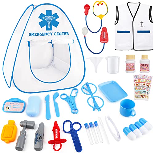 Doctor Kits for Kids, 32PCS Pretend Play Doctor Toys with Big Tent, Medical Sets Toys with Doctor Dress Up Role Play Educational Toys for Kids 3,4,5,6,7,8 Ages