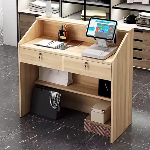 Escritorio de recepción con cajón con cerradura, mostrador de servicio para oficina delantera, salón de belleza, caja de compra, 60 x 38 x 92 cm