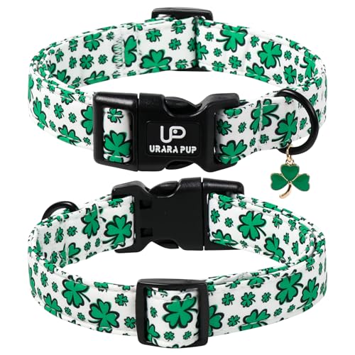 Image of St. Patrick's Day Dog Collar, UP URARA PUP Shamrock Adjustable Pet Collar with Quick Release, Dog Accessories for Small Medium Large Dogs