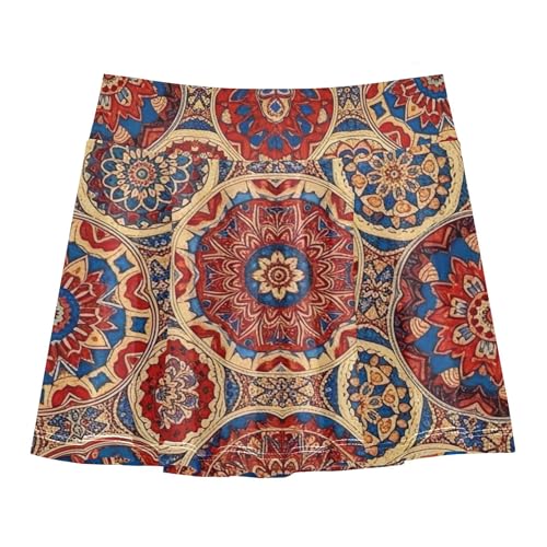 Breathable Athletic Shorts for Girls Skorts Kids Tennis Skirts Teen Skirt Intricate Mandala Red Colorful 4t2