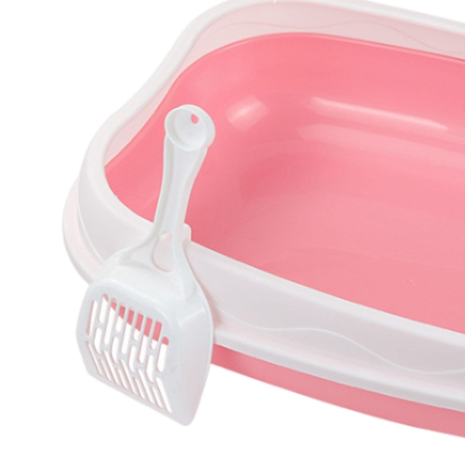 ????? Cat Kitty Litter Pan Semi Enclosed Pet Bedpan for Small Animals Easy to Install Kitten Potty Toilet Open Top Cat Litter Tray, Pink