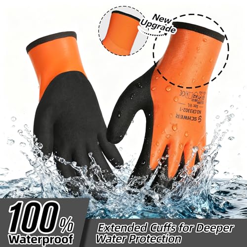 Image of Schwer 2 Pairs 100% Waterproof Gloves for Men and Women, Winter Work Gloves Double Coated for Outdoor Cold Weather Keep Hands Warm at -58?, Freezer, Shoveling Snow, Ice Fishing, Large