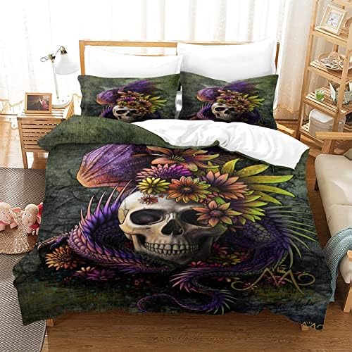 3D Printed Duvet Cover Set Art Skull Flower Soft Microfiber Bedding Set Duvet Cover Soft Microfiber Bedding Set With Zipper Closure King220x240cm