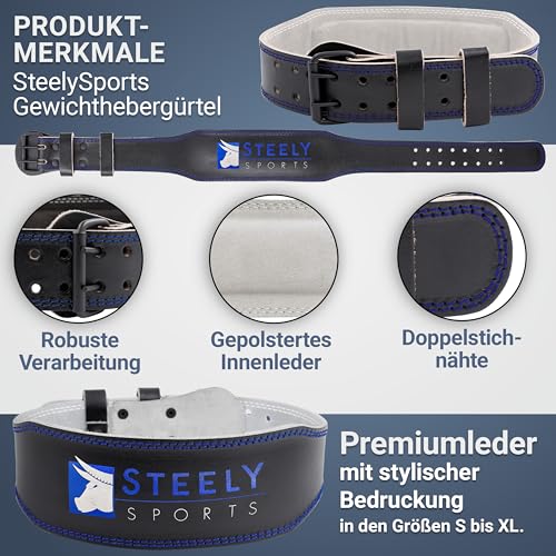 STEELY SPORTS Herren Gewichthebergürtel Leder/Trainingsgürtel (L) (Krafttraining Bodybuilding Gürtel, Gurt Gewichtheber, Fitnessgürtel, Zubehör)