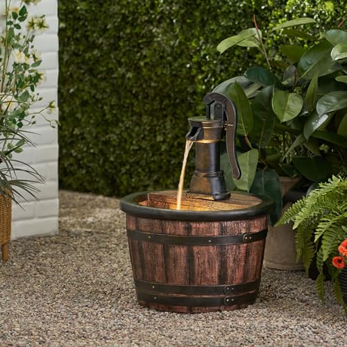 VeroFree 26.5 Inches Handcrafted Wooden Weather Floor Fountain with Led Light – Indoor/Outdoor Decorative Water Feature for, Patio (1 Doors)