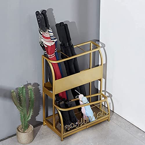 Porte-parapluie moderne en métal design doré avec bac de récupération - 4