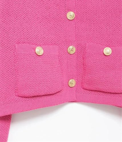 Women's Knitted Cardigan Sweater with Golden Buttons, Patch Pockets, Long Sleeve, Female Outerwear, Tops4