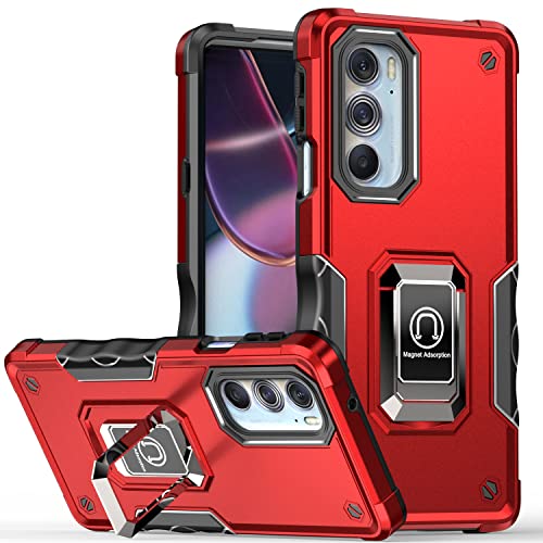Image of Case for Motorola Moto Edge Plus 2022 Case Kickstand Holder Built-in Magnetic Car Mount Shockproof Camera Protective for Edge+ Plus 2022 /Edge X30 /Moto Edge 30 Pro Phone Case (Red)