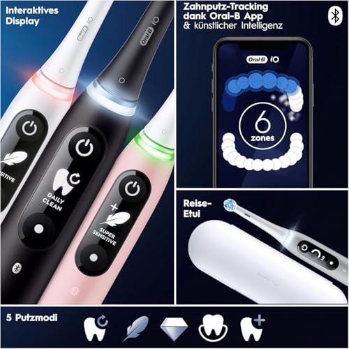 Oral-B iO Series 6 Elektrische Zahnbürste Schwarz PLUS Ausgewählte Original Oral-B iO Aufsteckbürsten Schwarz 7x – Bild 6
