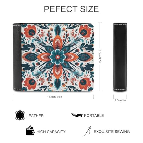 Men's Leather Wallet Bifold Wallet for Men Flower Decorative Pattern Slim Wallet with Multiple Card Classic Passcase Mens Card Holder2