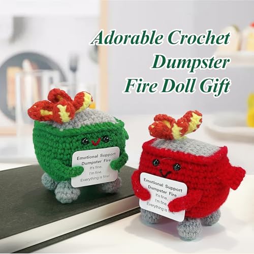 Image of Emotional Support Dumpster Fire - Positive Crochet Birthday Gifts for Women Men, Handmade Knitted Retirement Farewell Going Away Gifts for Friend Coworkers Chaos Coordinator Office Administrative Boss