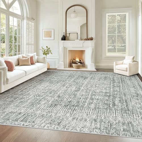 Living Room Rugs 8x10: Washable Moroccan Geometric Boho Rug