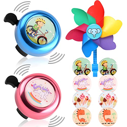 WALIGU Sonnette de Vélo 2 pièces Sonnette de Guidon Aluminium avec 8 Autocollants Mignons Convient aux Vélos pour Enfants Cover
