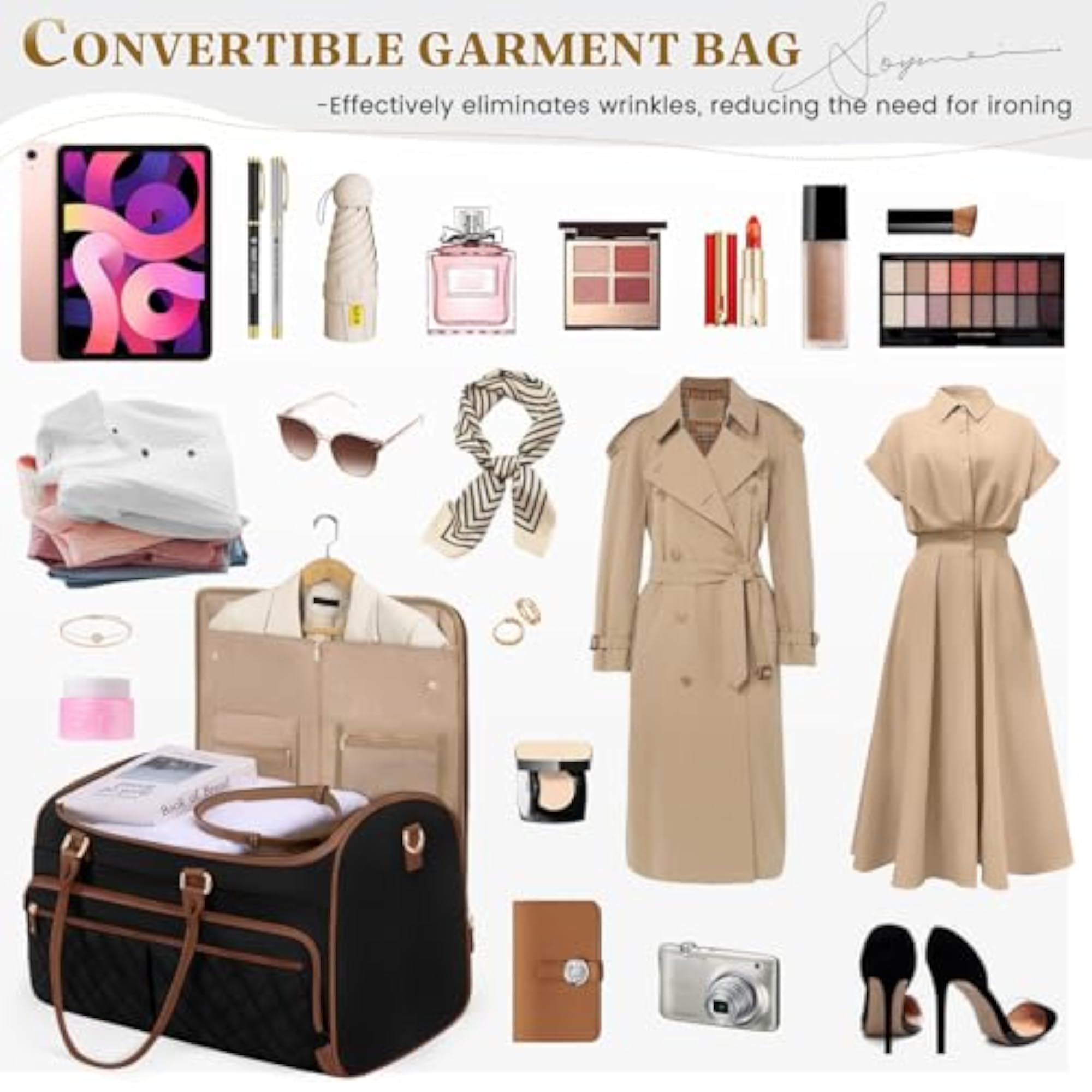 Leather Convertible Garment Duffle Bag for Women