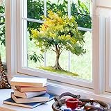 6 PCS Tree Static Cling Stickers Removable Flower Window Clings for Glass Windows Vinyl Decals Peel and Stick Colorful Spring Window Decorations for Bedroom Living Room Kitchen Kids Nursery Decor