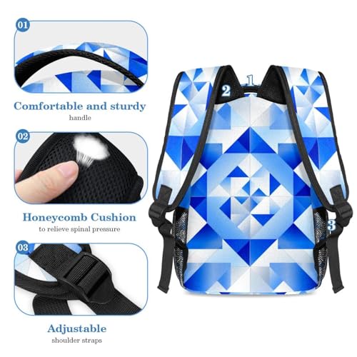 Ensemble sac à dos enfant motif mosaïque bleu style Large - 4