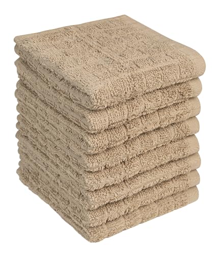 Image of Bumble Dish Cloths (8 Pack) | 12 inch x 12 inch | 100% Cotton Kitchen Towels | 406 GSM | Soft, Highly Absorbent & Durable Dish Towels for Kitchen | Tan