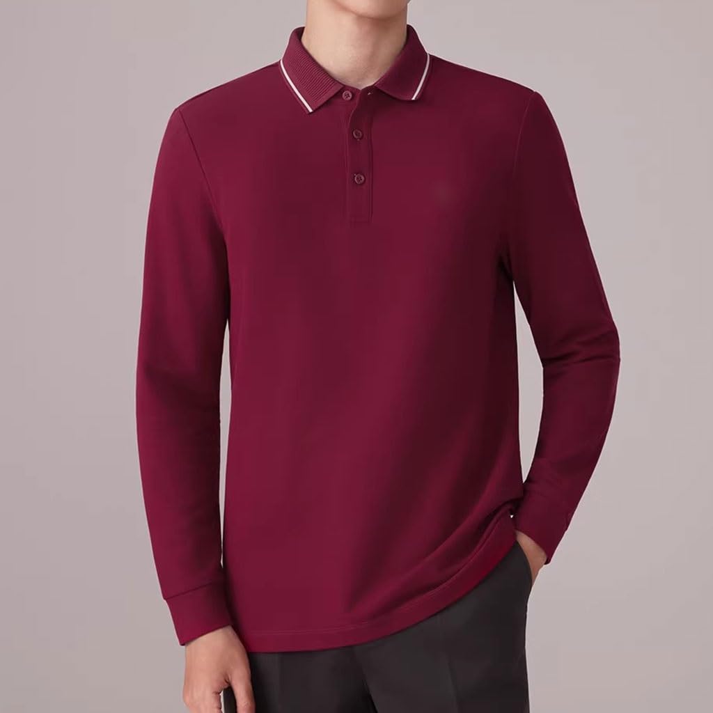 Polo Termico Business per Uomini, T-Shirt A Manica Lunga con Collo alla Coreana, con Motivo Ricamato