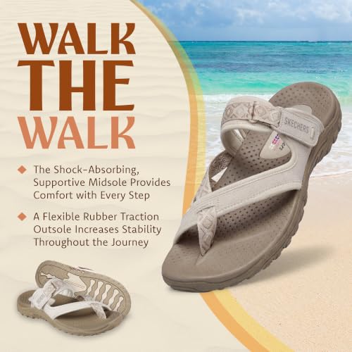 Image of Skechers Women's Reggae Trailway Thong Trail Sandal | Contoured Comfort Footbed, Shock-Absorbing Midsole, Machine Washable, Vegan, Hook-and-Loop Closure, Flip Flop, Thong Sandal