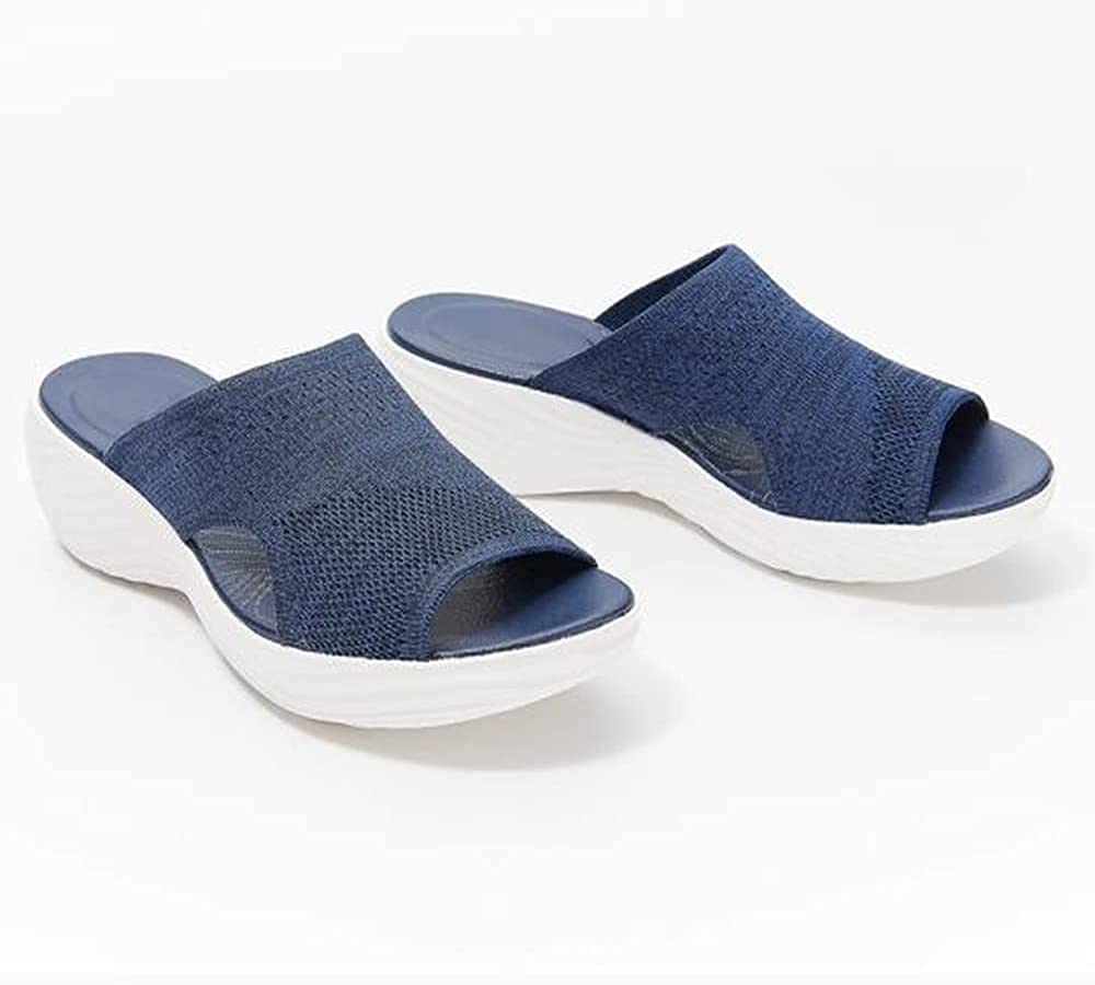 2021 Upgraded - Stretch Orthotic Slide Sandals, Knitted Sports Corrective Sandals, Comfortable Stylish Stretch Cross Orthotic Slide Sandals (Blue,38)