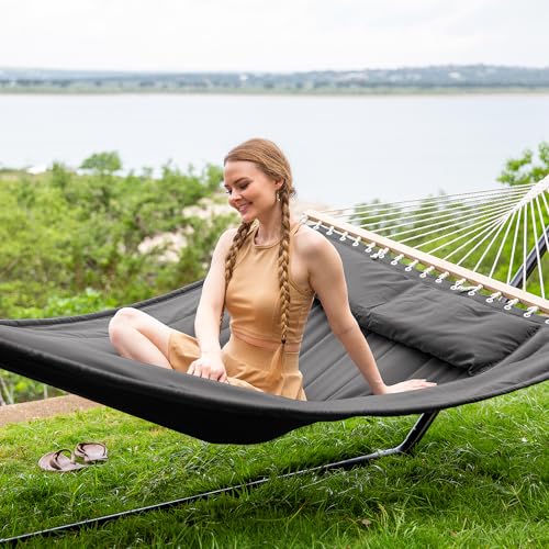 Image of SUNCREAT Hammocks for Outside with 15 ft Stand, Stand Alone Hammock, 475 lbs Capacity, Dark Gray