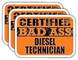 (x3) Certified Bad Ass Diesel Technician Stickers | Cool Funny Occupation Job Career Gift Idea | 3M...