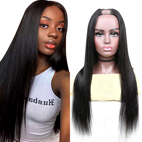 U Part Wig Human Hair Wig Straight Upart Wigs For Black Women with Clips Straps Combs YYONG Brazilian Human Hair Glueless Affordable African American U Wig Natural Color 10 Inch