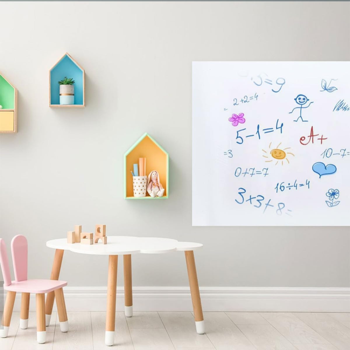 Pizarra Blanca Grande Adhesiva Electrostática para Pared 60X300 CM Borrable y Reutilizable Papel Pintado Removible para Escuela Oficina y Decoración Infantil