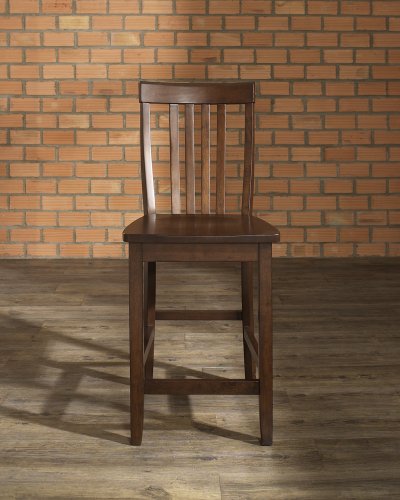 Crosley Furniture 3-Piece Pub Set with Tapered Leg Table and Schoolhouse Stools, Vintage Mahogany