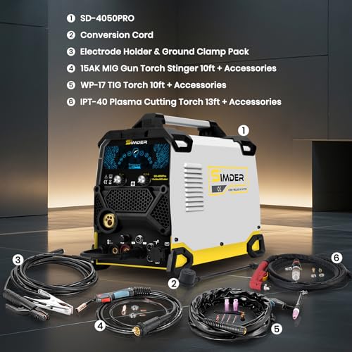 Image of SSIMDER MIG Welder 200A Plasma Cutter Welder Combo With 18PCS 15AK MIG Consumables 10 in 1 Multiprocess Welder Pulse MIG /Gas MIG /Flux Core /HF TIG /Stick /Cut Aluminum Welder for Home DIY Outdoor