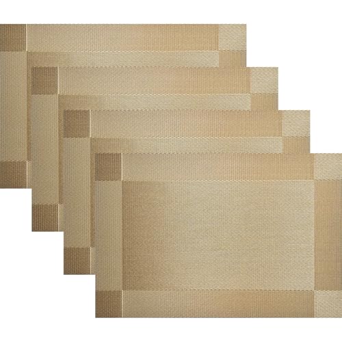 Panda Palm Vinyl Placemats Heat-Resistant Table Mats Washable Easy Clean Plastic Placemat for Kitchen Dining Table Set of 4 Indoor Outdoor (Lemon)