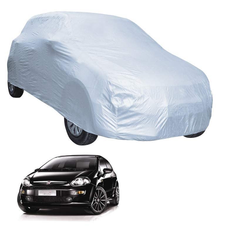 Image of Auto Hub Car Cover Compatible with Fiat Punto Evo with Weather Proof, Triple Stitched, Punto Evo Car Cover- Plain Silver