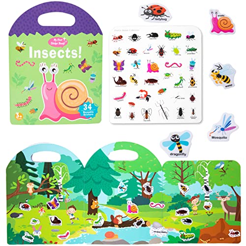 Image of Jelly Reusable Sticker Books, Portable Travel Toys Sticker Activity Book for Kids 3+ Year Old Girls Boys (Insects)