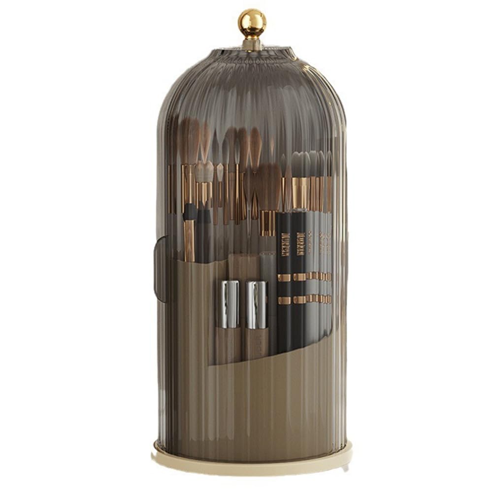 CTRLZS Makeup Brush Holder Storage Box 360 Rotating Cosmetic Storage Box with Cover Lipstick Eyebrow Pencil Storage Rack Black