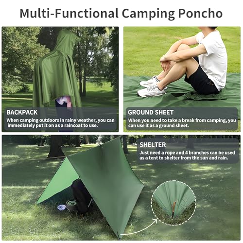 Image of 3-in-1 Unisex Camping Rain Poncho with hooded, Shelter & Ground Sheet