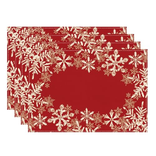 XCHI Red Snowflakes Winter Christmas Xmas PlacematsSet of 4 Table Mats for Party Home Kitchen Dining Table Decorations 12x18 Inch